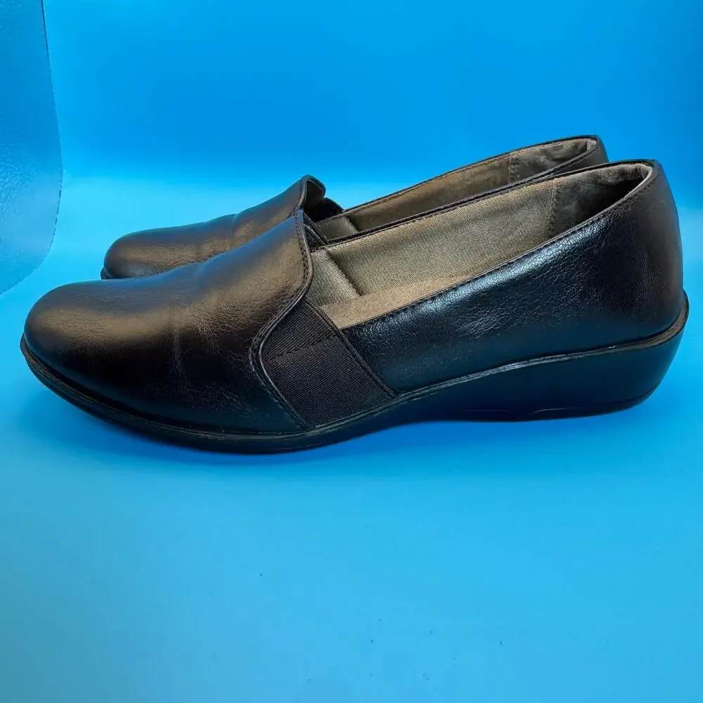 LifeStride Leather Slip On Comfort Shoes Low Wedge Elastic Gore Walking 8